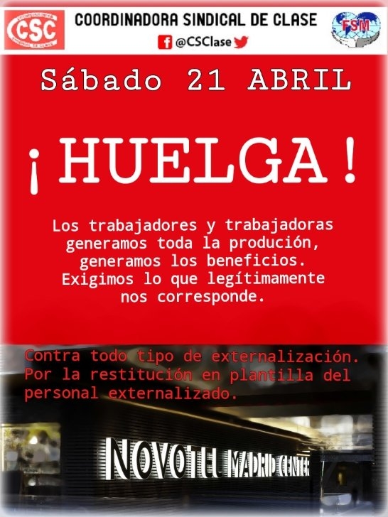 Desde el Partido Comunista Obrero Español defendemos y apoyamos la legítima huelga de los trabajadores de Novotel Madrid Center de este sábado 21 de Abril, así como los paros parciales…