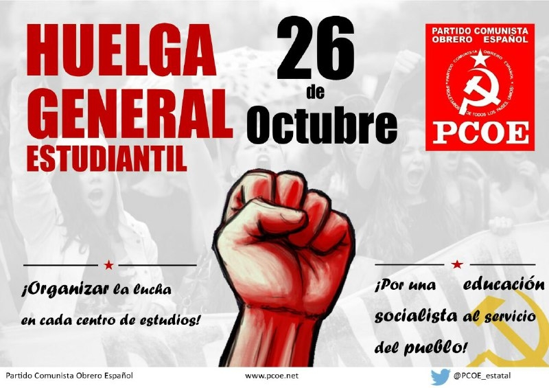 El próximo miércoles 26 de octubre hay convocada una huelga general estudiantil rechazando las políticas del Gobierno del Partido Popular que coronan las políticas desarrolladas por los sucesivos gobiernos con…